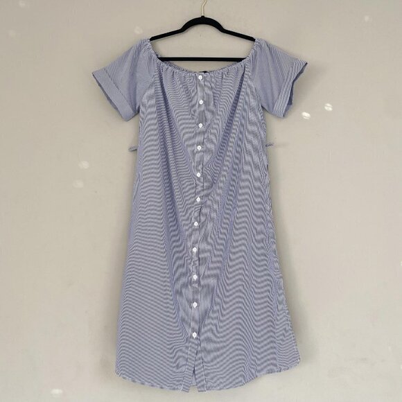Lumiere Anthropologie blue and white stripe off the shoulder dress - Picture 2 of 6
